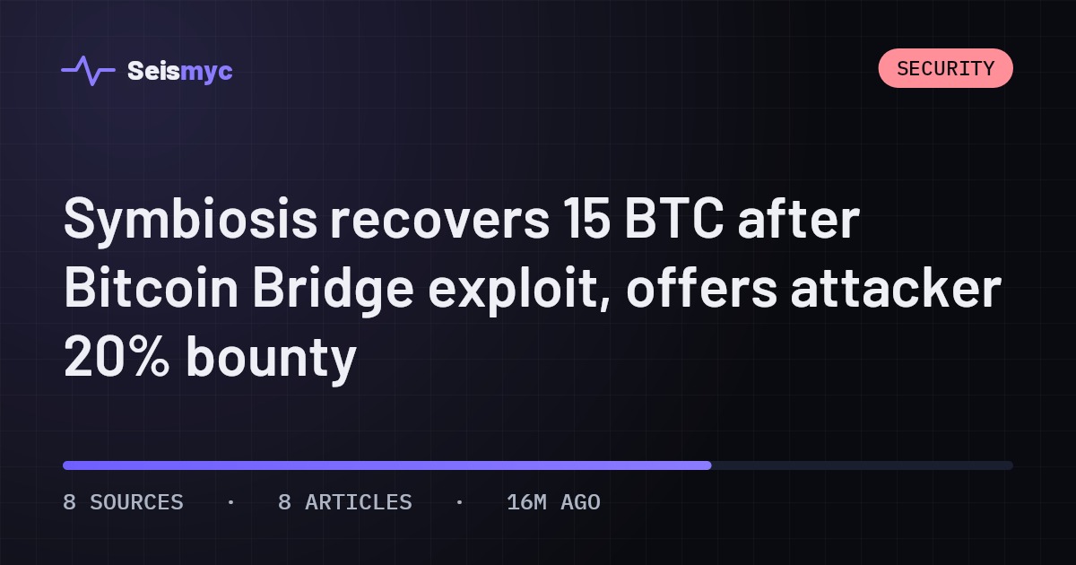 Symbiosis recovers 15 BTC after Bitcoin Bridge exploit, offers attacker 20% bounty